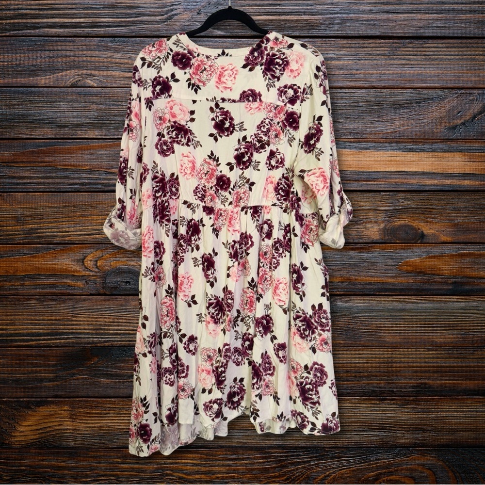 Torrid Floral Button Front Tunic Mini Dress Size 2 2X Plus Ivory Pink Burgundy - Picture 2 of 10